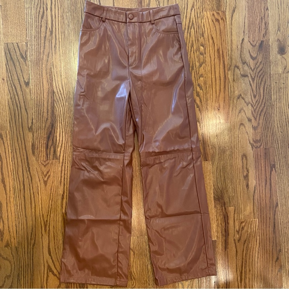 Brown Fleece Lined Faux Leather Pleather Pants Size M